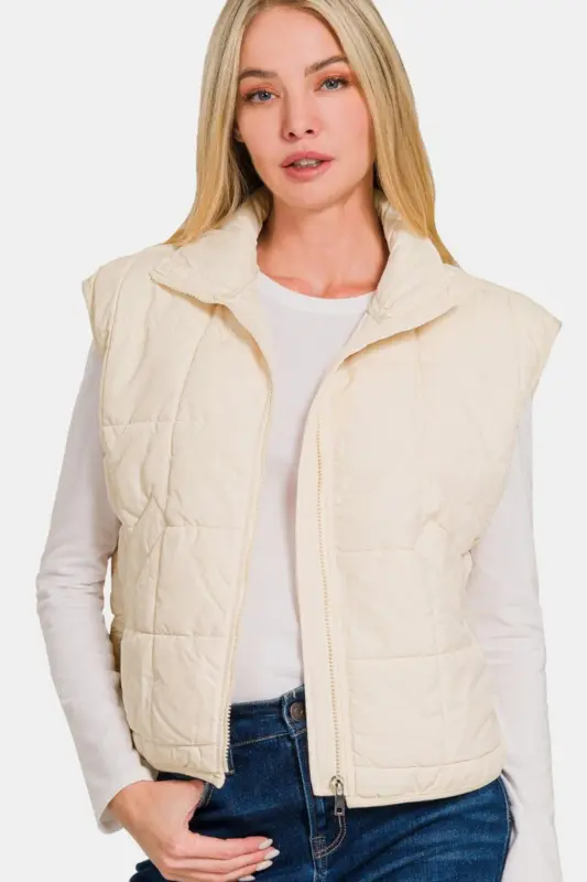 Cropped Puffer Vest – Cream online