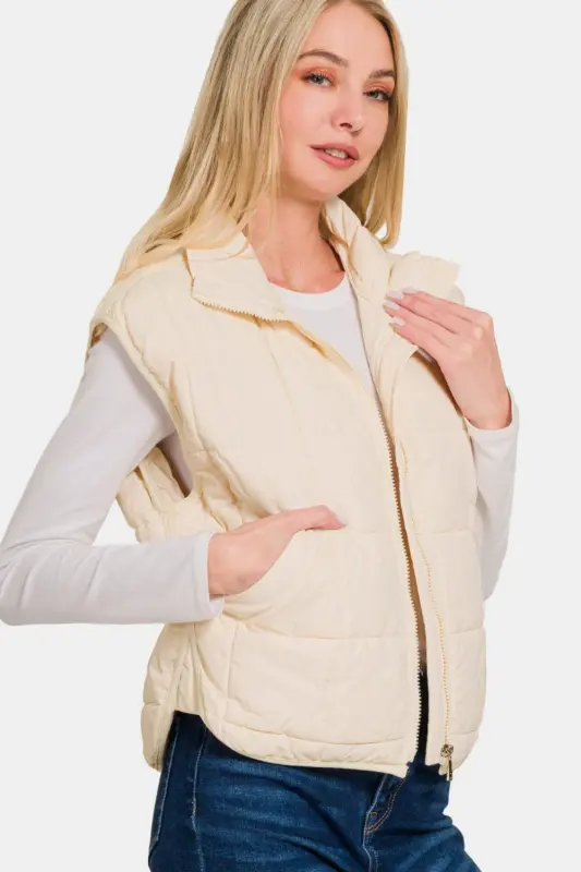 Cropped Puffer Vest – Cream online