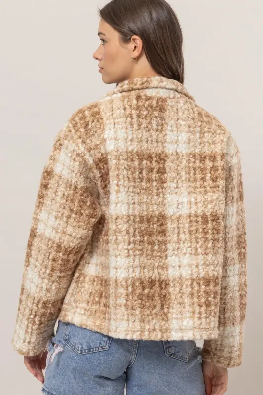 Plaid Collared Neck Boucle Jacket online