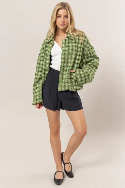 Tweed Plaid Button Up Jacket online