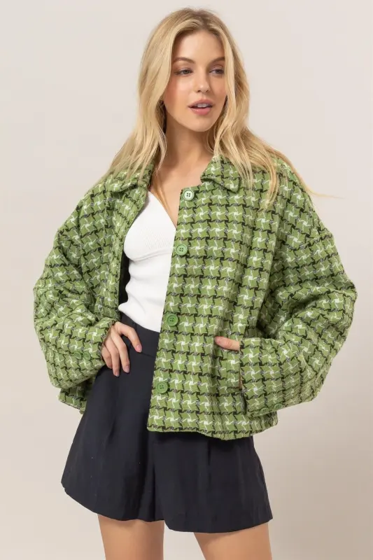 Tweed Plaid Button Up Jacket online