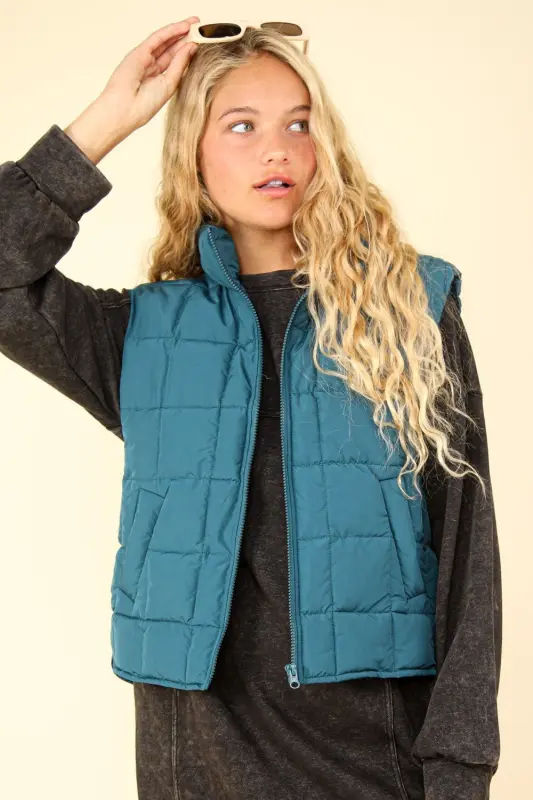 Zip-Up Puffer Vest – Blue online